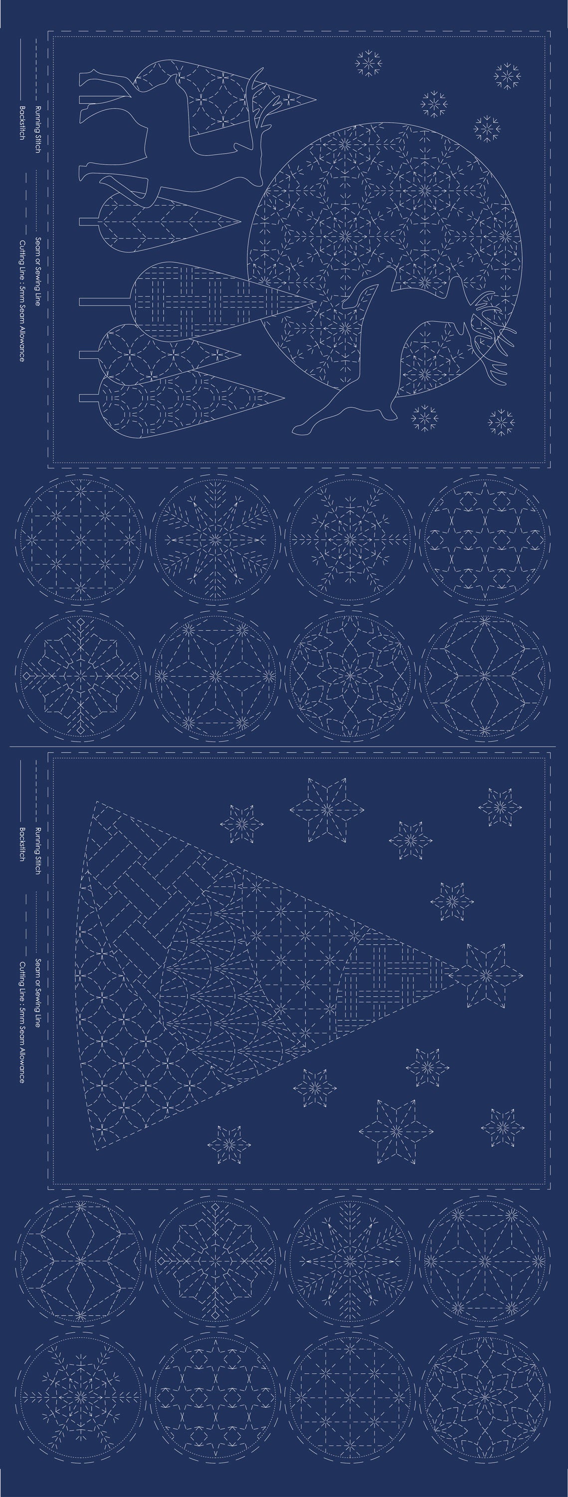 DV4081 CHRISTMAS SASHIKO PANEL NAVY