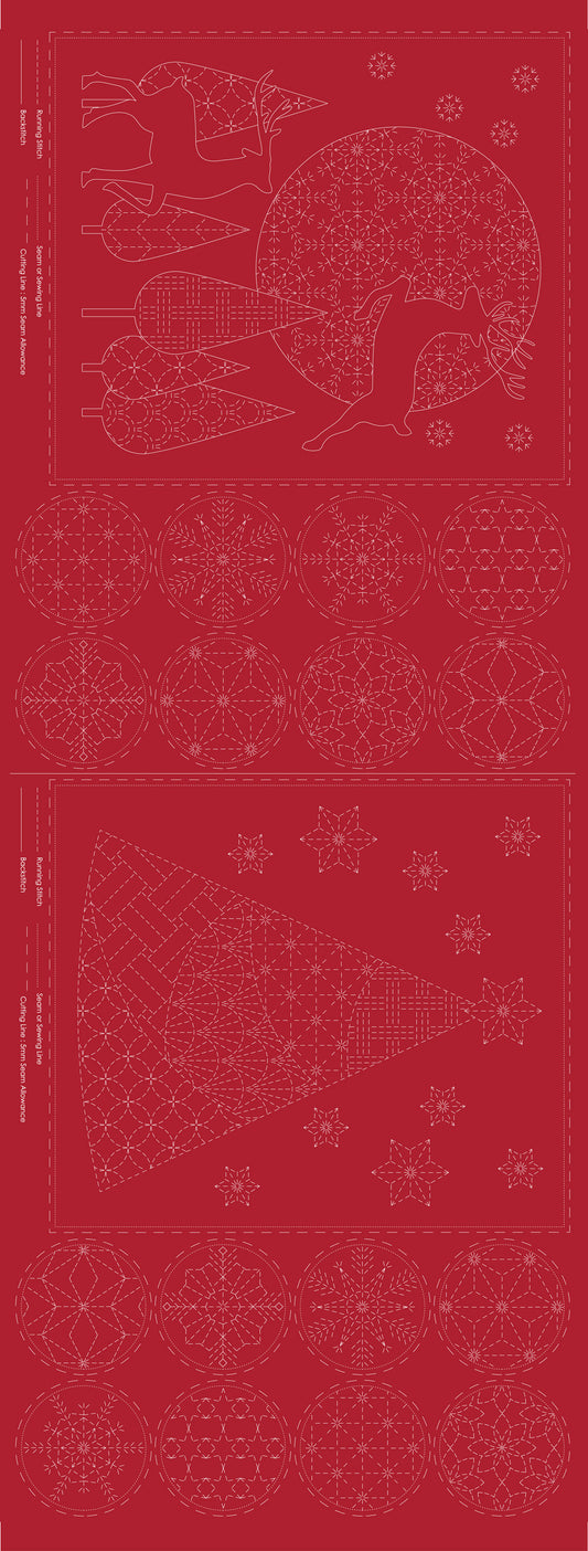 DV4082 CHRISTMAS SASHIKO PANEL RED
