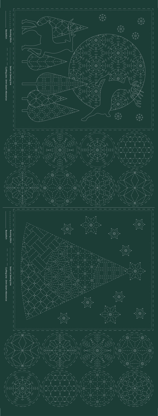 DV4083 CHRISTMAS SASHIKO PANEL GREEN