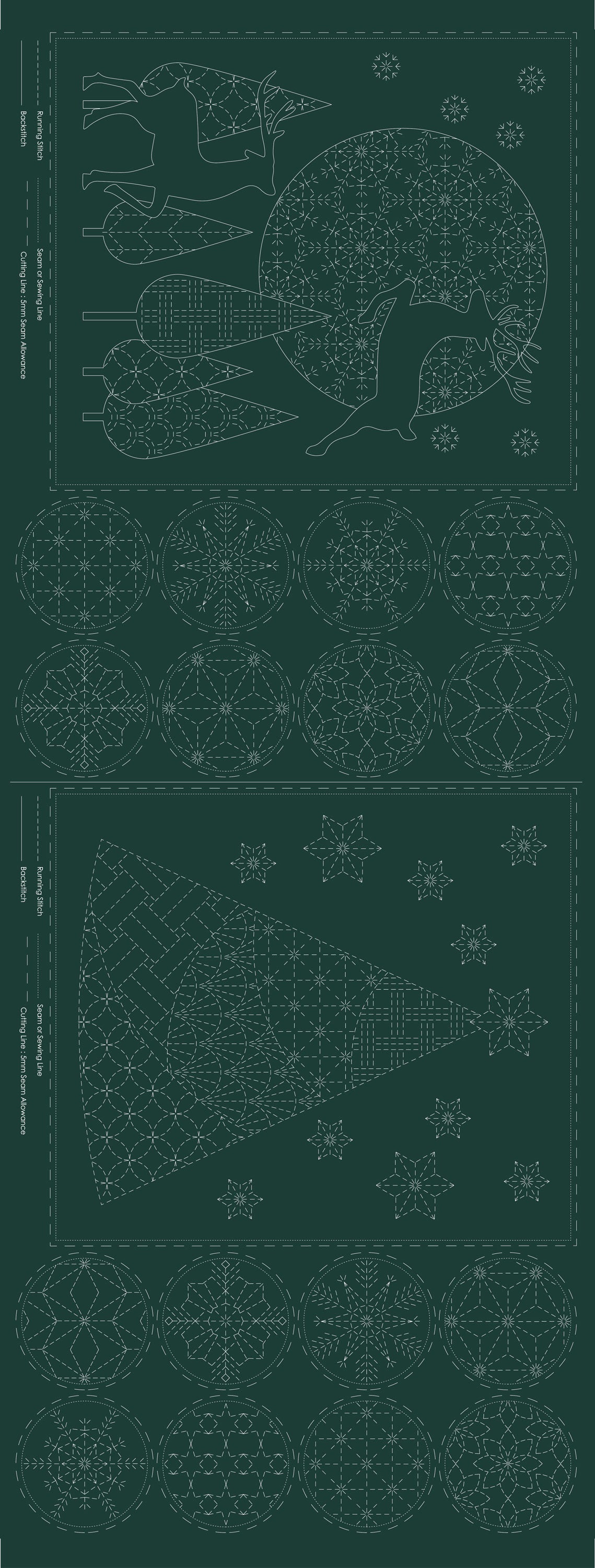 DV4083 CHRISTMAS SASHIKO PANEL GREEN