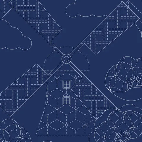 DV4269 LITTLE SCENES SASHIKO PANEL NAVY