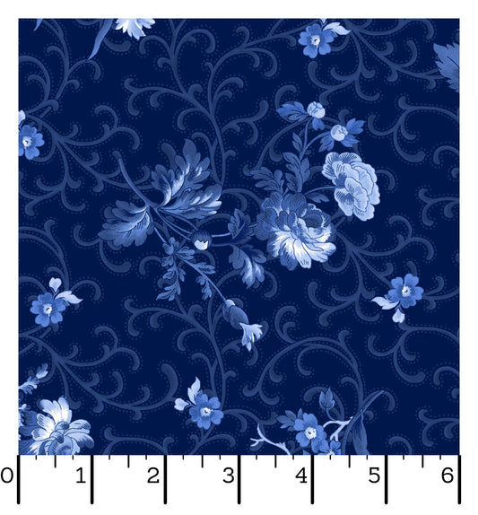 MAS10902-N BLUE BELLE  FLORAL WITH SCROLL