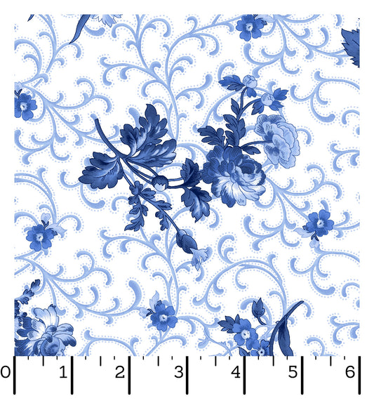 MAS10902-W BLUE BELLE  FLORAL WITH SCROLL