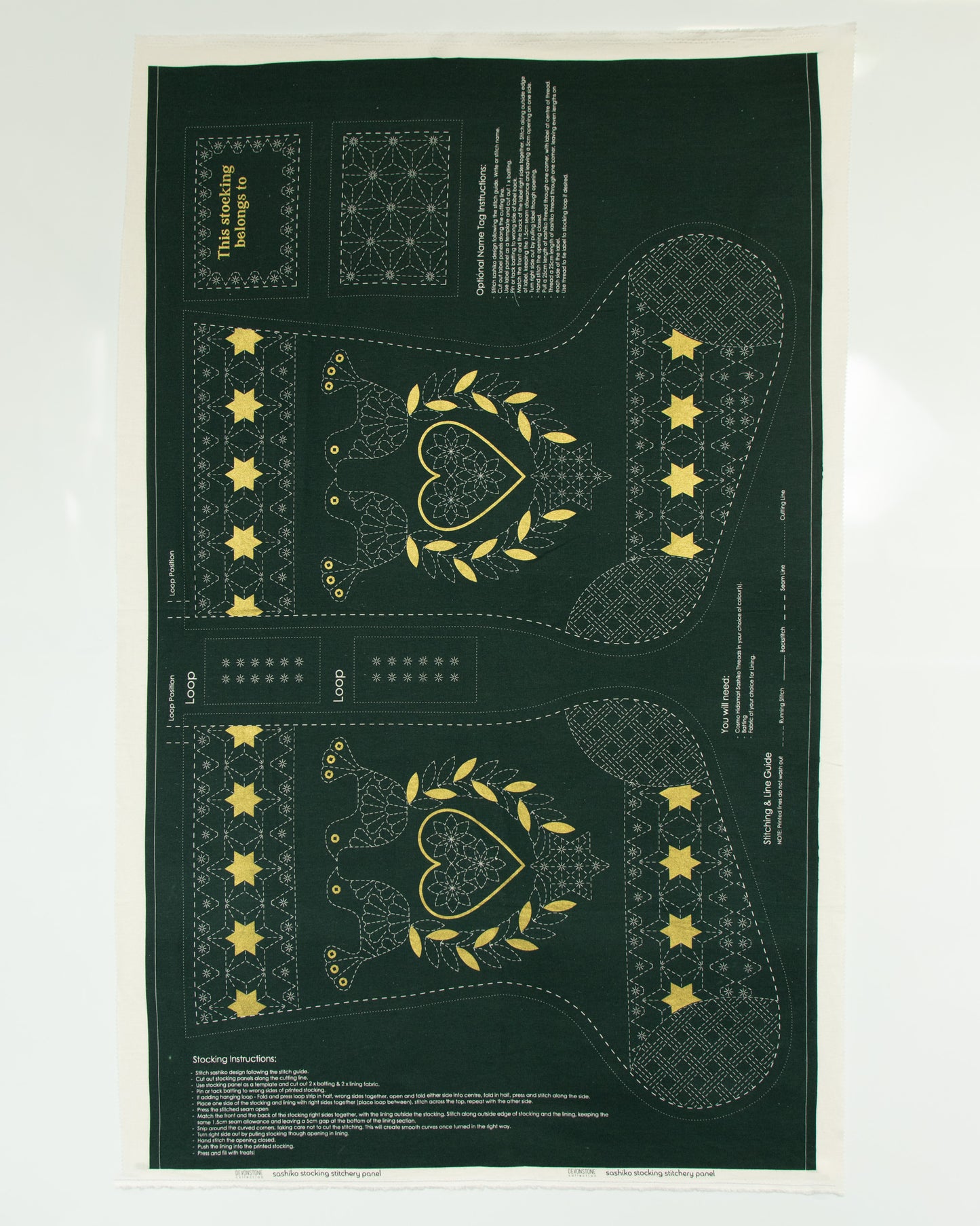 DVC1003 Sashiko Panels Stocking Green - Gold