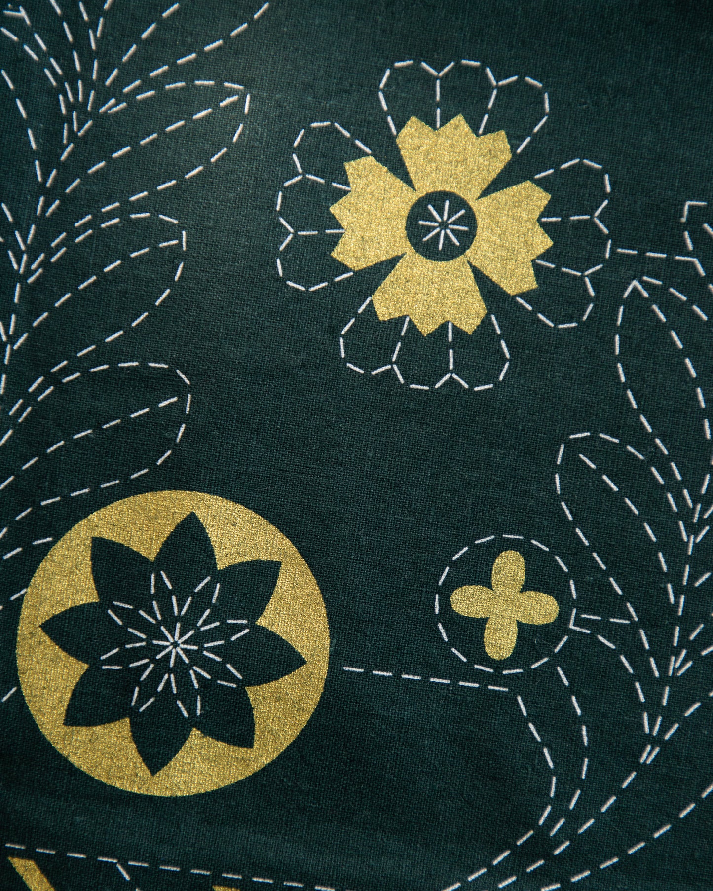 DVC1007 Sashiko Panels Tree Green - Gold