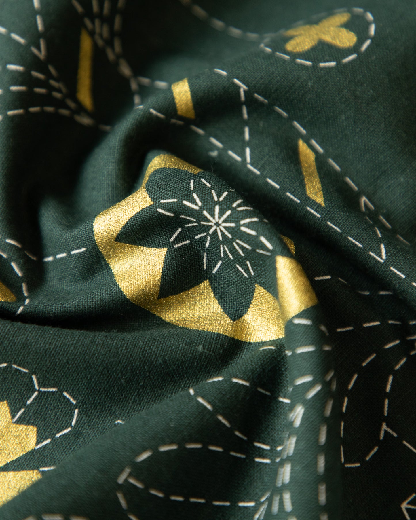 DVC1007 Sashiko Panels Tree Green - Gold