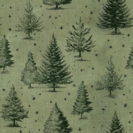 PWTH347.GREEN Winter Lodge Pine Toile