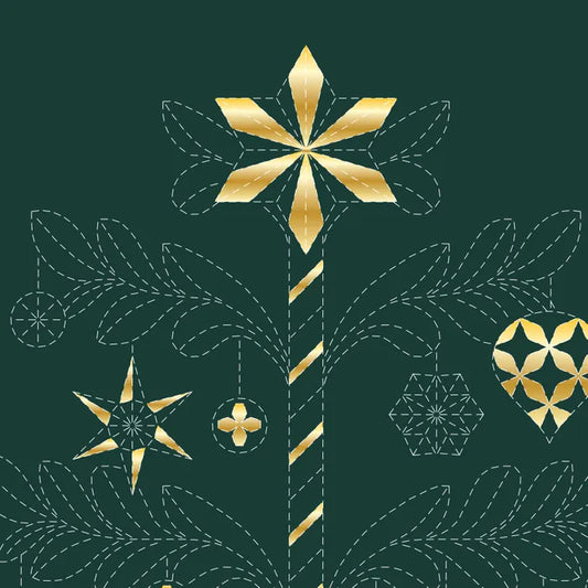 DVC1007 Sashiko Panels Tree Green - Gold