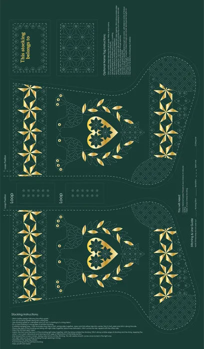 DVC1003 Sashiko Panels Stocking Green - Gold