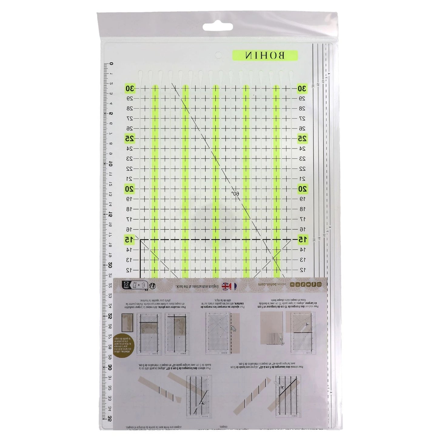Patchwork ruler with cutting slots 30 x 15 cm